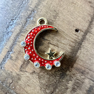 5pc Moon & Star Charms - Crystal Rhinestone - Light Gold