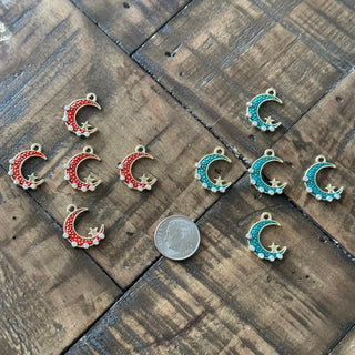 5pc Moon & Star Charms - Crystal Rhinestone - Light Gold