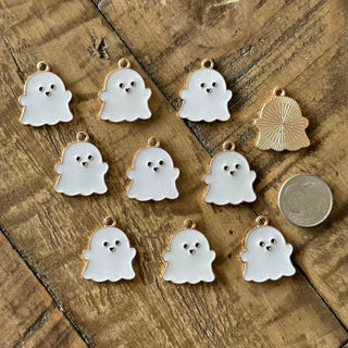 10pc White Ghost - Alloy Enamel - Halloween