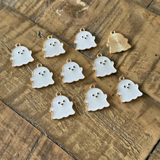 10pc White Ghost - Alloy Enamel - Halloween