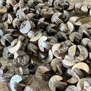 12mm Moon Shaped Wood Bead Strand - Coconut Wood