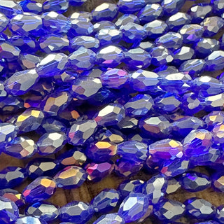 4mm Electroplated Faceted Teardrop Glass Bead Strands - Clear AB - Blue