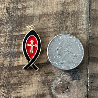 1pc 18k Gold Plated Brass Cross Ichthus Charms