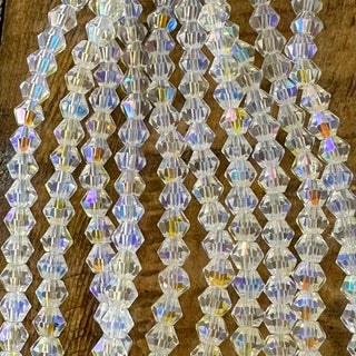 4mm Bicone Electroplated Glass Bead Strands - Faceted - Clear AB
