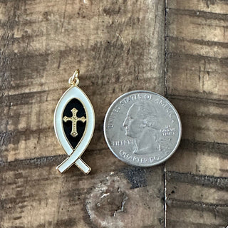 1pc 18k Gold Plated Brass Cross Ichthus Charms