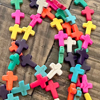 12mm Howlite Cross Bead Strand - Various Colors