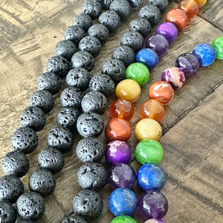 8mm Chakra Gemstone Bead Bundle Kit - Premium Stones - Lava Rock - Selenite - Opalite - Onyx - Howlite