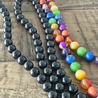 8mm Chakra Gemstone Bead Bundle Kit - Premium Stones - Lava Rock - Selenite - Opalite - Onyx - Howlite