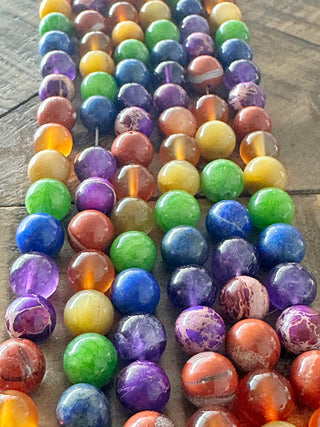 8mm Chakra Gemstone Bead Bundle Kit - Premium Stones - Lava Rock - Selenite - Opalite - Onyx - Howlite