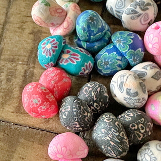 16mm Mushroom with Flower Polymer Clay Beads - Half Drilled - Mixed Color