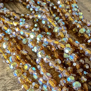 4mm Faceted Dark Khaki Electroplated Glass Bead Strand