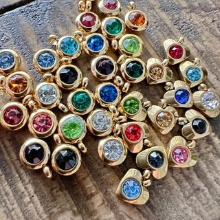 304 Stainless Steel Rhinestone Birthstone Charms - Assorted Color - Flat Round & Heart