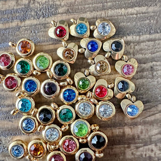 304 Stainless Steel Rhinestone Birthstone Charms - Assorted Color - Flat Round & Heart