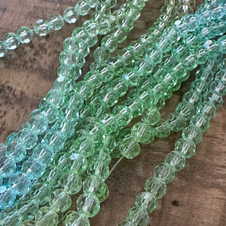 4mm Lime Green Ombre 32 Facet Round Glass Beads